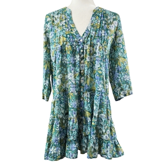J. Crew Dresses & Skirts - J. Crew Button Front Cotton Voile Cover-Up Dress in Aqua Blooms Green BQ979